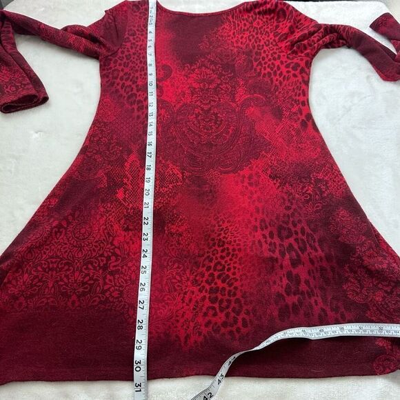 DB‎ Sport Women's S Flare Sleeve Blouse Red Purple Mix Animal Print Hi Low Tunic - Picture 6 of 7